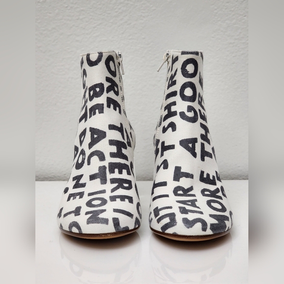 MM6 Maison Martin Margiela Clear Lucite Heels Canvas Print Boots Size 37 US 6.5 - Picture 3 of 6